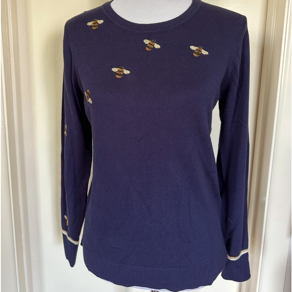 Joules Miranda bumblebee sweater 10 navy blue worn 2x lightweight cotton blend